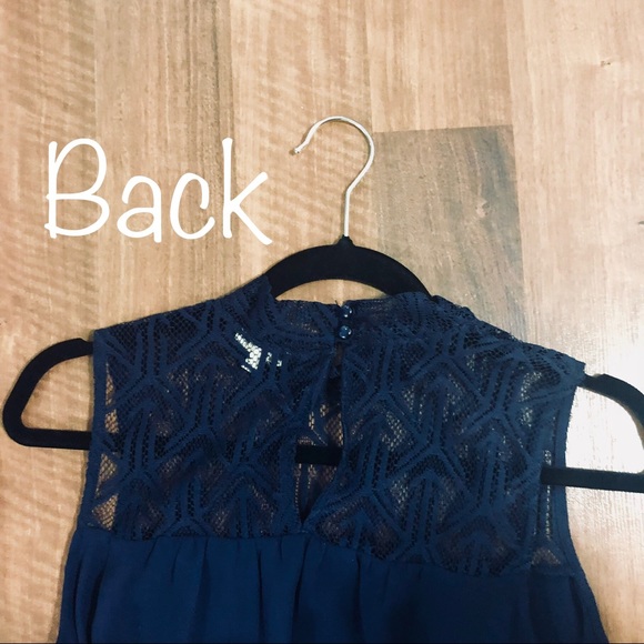 Navy Lace Neck Top - Picture 3 of 6